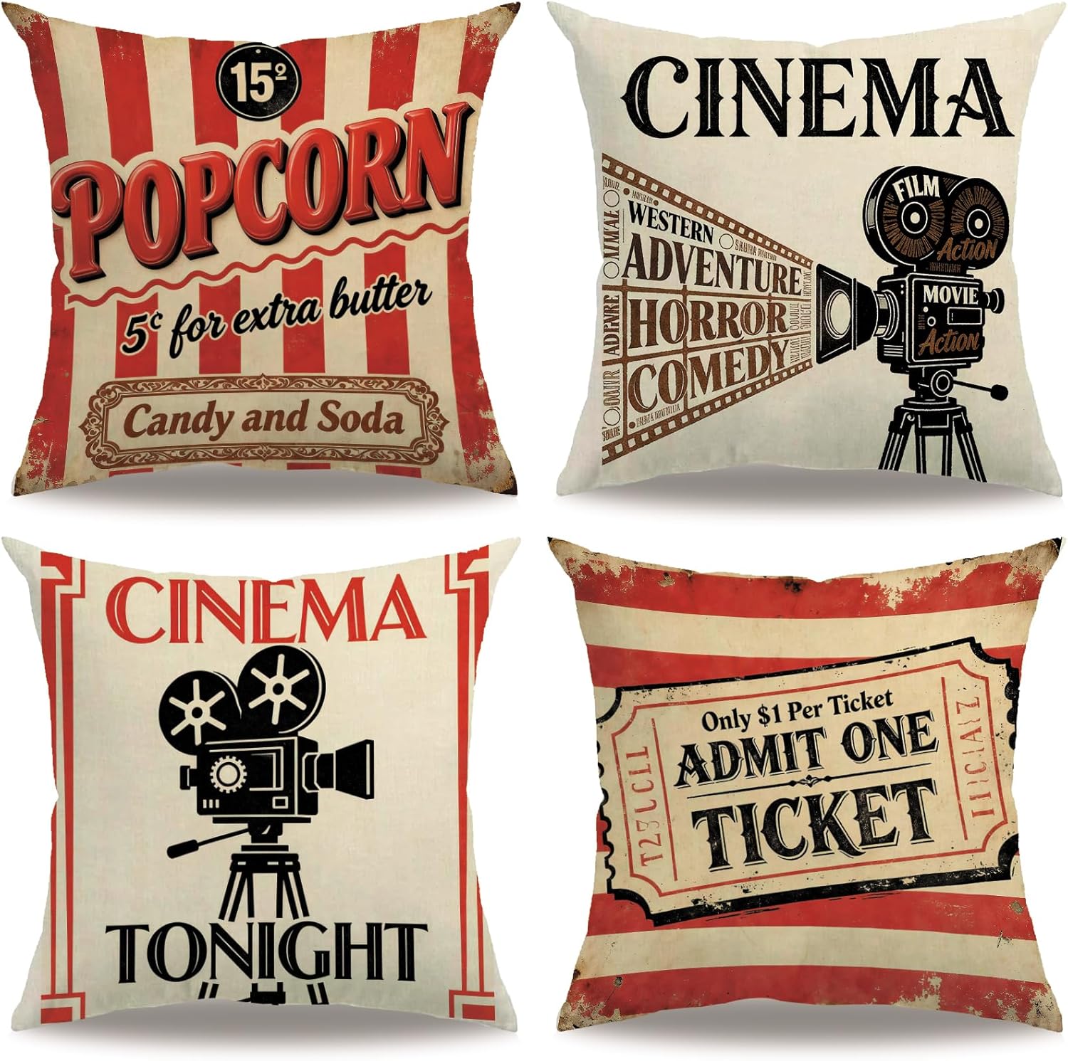 Conjunto de 4 Capas de Almofad - Home Cinema Tickets avaliação e preço